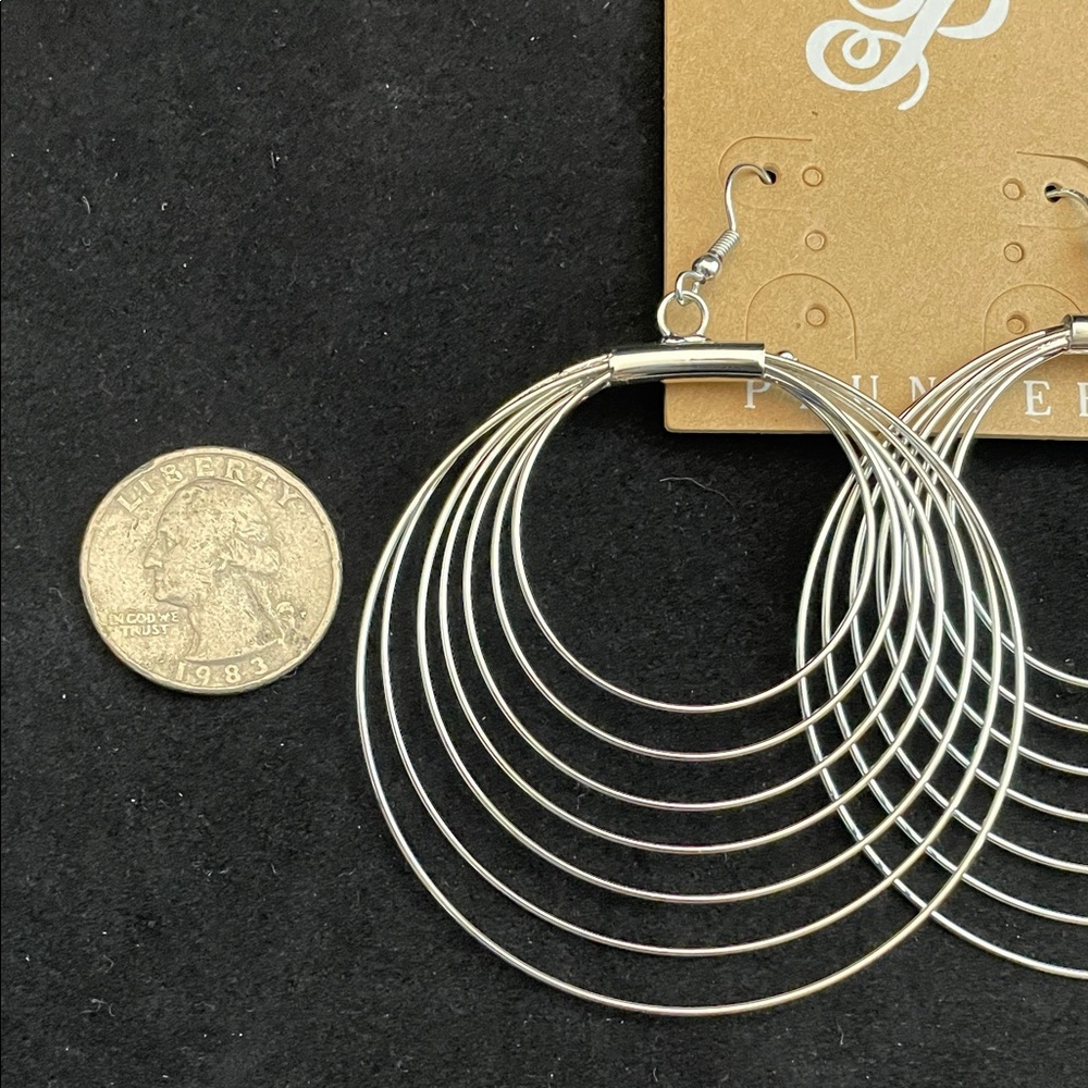 Plunder Design Fashion Jewelry Silver Ripple Multi Loop Drop Earring - Picture 4 of 4